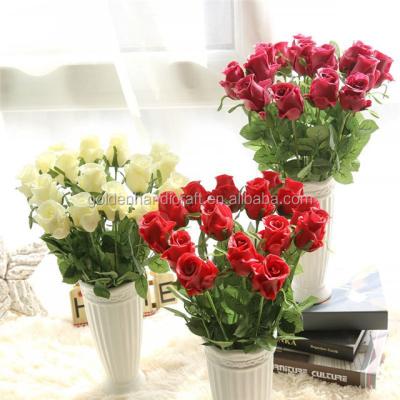 China Artificial Flower Wedding Decoration Single Stem Red Roses Artificial Flowers for sale