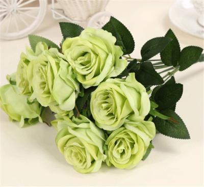 China 6heads rose cluster fashion 9 head artificial flower silk bule rose cluster for sale