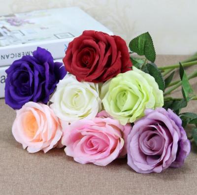 China High Quality Simple Silk Rose Flowers Artificial Flower Red Rose Bouquet For Wedding for sale