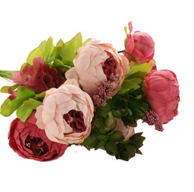 China Home decoration; Wedding decoration; Holiday decoration. Vintage Style QSLH-W073 European Peony Artificial Silk Flower Real Touch Peony Bouquet for sale