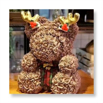 China Wholesale Environmental Protection Gifts 40cm PE Green Rose Bear Everlasting Flower Artificial Bear for sale