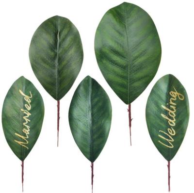 China Wedding decoration; QSLH-W555 home decoration factory sale latex magnolia leaves wedding signature leaves decoration artificial leaves for sale