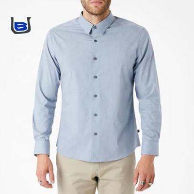 China Breathable Customized CVC Spandex Printing Casual Solid Color Stretch Button Down Shirt For Men Shirt Long Sleeve for sale