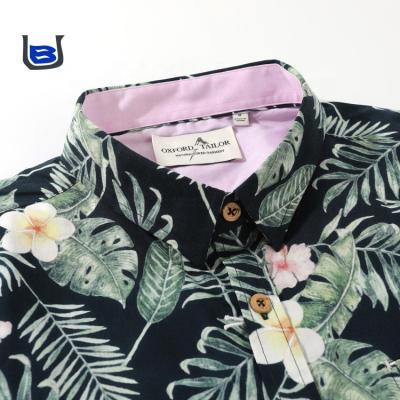 China Breathable Custom Digital Printing Hawaiian Style Flower Print Beach Wear Cotton Spandex Shirts For Man for sale