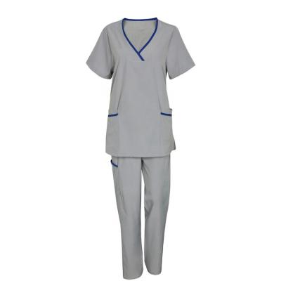 China Hot Selling Active Gray Short V-neck Short Sleeves Women Pockets Women's Stretch Nurse Medical Uniform Scrub Set for sale