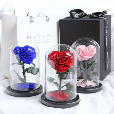 China Real Romantic Preserved Rose Hot Selling Forever Rose Natural Handmade Eternal Preserved Flowers Heart Roses in Glass Dome for Valentine Mothers Day Gifts for sale