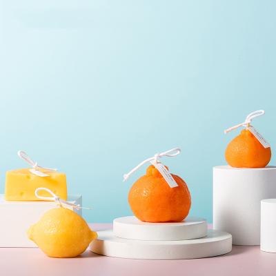 China Birthdays Vietnam Creativity Cute Fruit Shape Lemon And Cheese Wedding Aroma Orange Scented Candle With Packaging for sale