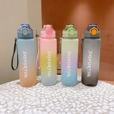 China Fashion Sustainable Water Cup Portable Large Capacity Silicone Water Bottle Sports Gradient Color 1L Anti-Drop Frosted Upright Fitness Cup for sale