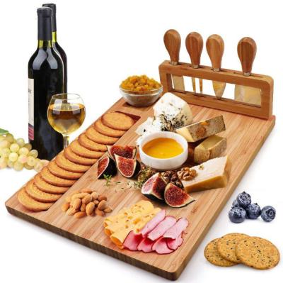 China Sustainable Wooden Charcuterie Tray with Bamboo Slide-Out Cutlery Drawer Cheese Board and Knife Set Serving Tray for Biscuits, Meat for sale