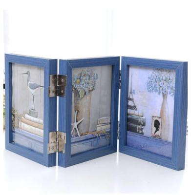 China 1PCS Photo Wooden Wooden Folding Creative Triple Picture Frame For Studio Home Family for sale