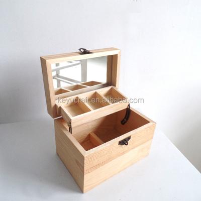 China Small wooden wooden make up box with mirror for sale