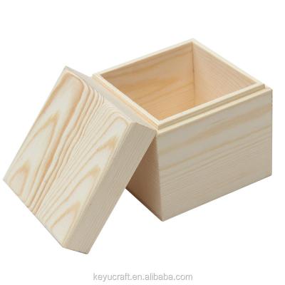 China Natural Sustainable Cube Pine Wood Packaging Box With Sky And Earth Cover For Watch, Jewelry, Gift, Opens for sale