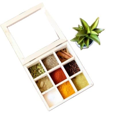 China Sustainable Wooden Spice Rack ContainerUtility Box Hand Crafted Square Spice Box for sale