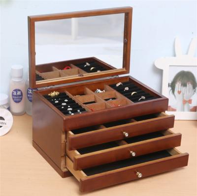 China High Quality Viable Multi-Layer Multi-Layer Jewelry Packaging Watch Necklace Ring Storage Organizer Solid Wood Jewelry Box Display for sale