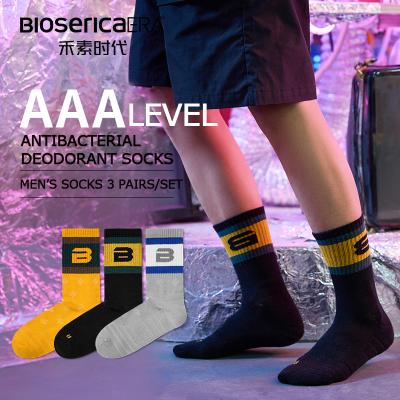 China Bioserica Antibacterial Era Branded Mens Socks Sportly Antimicrobial Male Socks Dropshipping and Wholesale Supported for sale