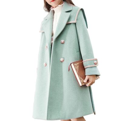 China Windproof Factory Supplies New Women's Wool Coat Green Buttons Frosted Long Winter Coat for sale