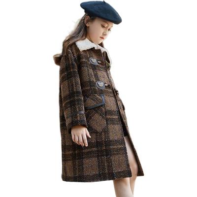 China Anti-wrinkle manufacturers supply long brown ladies plaid autumn and winter hoodless jackets for sale