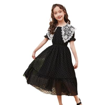 China Factory Design Black Lapel Dress Wholesale New Washable Lace Printing Women's Loose Dress for sale