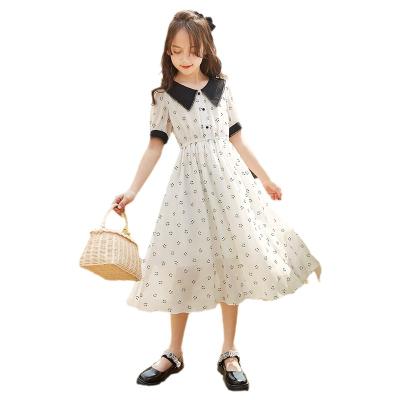 China Factory Wholesale Washable Fake Plain Color White Mid Length Girl's Fairy Spotted Dress for sale