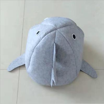 China Fashion Cat Felt Fabric Shark Shape Pet Cave Soft Mat House Warm Bed for sale