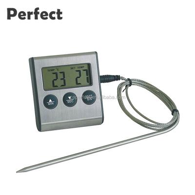 China ABS+Stainless Steel 304 Long Probe Led Countdown Kitchen Timer Digital Food Thermometer Meat Cooking for sale