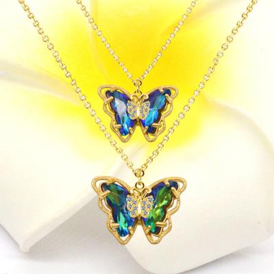 China New design necklace jewelry 18k glass pvd stainless steel gold plated chain CLASSIC Crystal Butterfly Necklace for sale