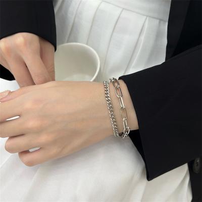 China TRENDY design stainless steel link chain bracelet punk double layered cuban circle chain bracelets for sale