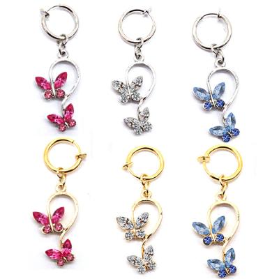 China Cute Butterfly Dangle Navel Surgical Steel Body Ring Navel Rings Belly Piercing Jewelry for sale