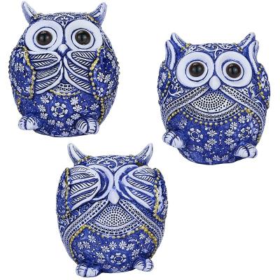 China Europe Different Gestures See No Evil Hear No Evil Speak Funny Resin No Bad Owl Owl Collection Figurine Home Office Decor Statue for sale