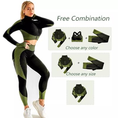 China Women's Breathable 3 Piece Leggings And Seamless Sports Bra Gym Suit Yoga Suit With Zipper for sale