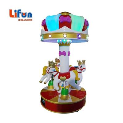 China Metal Base And Fiberglass Carousel Body Coin Operated Rides For Kids , 3 Seats Crown Merry Go Round Rides For Sale for sale