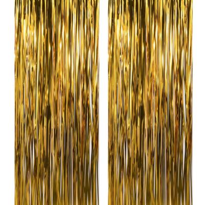 China Festival Decor HX China Manufacturing Cheap Fringe Rain Series Gold Party Wedding Curtain Shiny Foil Braid for sale