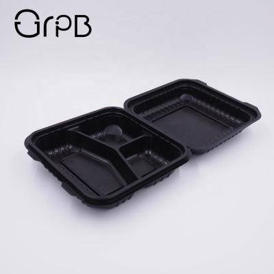 China Stocked Custom Black 3 Compartment Bento Lunch Box With Lid for sale