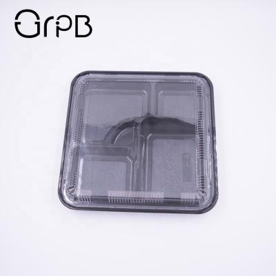 China Stocked Take Out Plastic Black Bento Lunch Food Container Box for sale