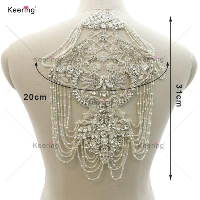 China Flatback Top Design Body Pearl Rhinestone Applique Patch Crystal Rhinestone Applique For Bridal Hair And Bridesmaid Dress WDP-328 for sale