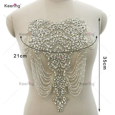 China Flatback Top And Back Piece Lace Front Side Rhinestone Rhinestone Applique Shoulder Patchwork Bridesmaid Dress WDP-330 for sale