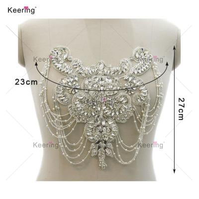 China Handmade Patchwork Flatback Tulle Sewing Lace Rhinestone Applique Bling Pattern For Bridal Bridesmaid Dress WDP-331 for sale