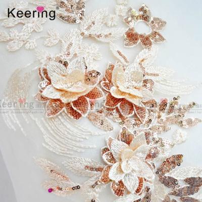 China 3D Sew On Large 3D Front Upper Part Flower Applique Decoration Embroidery Sequin Patch For Lady for sale