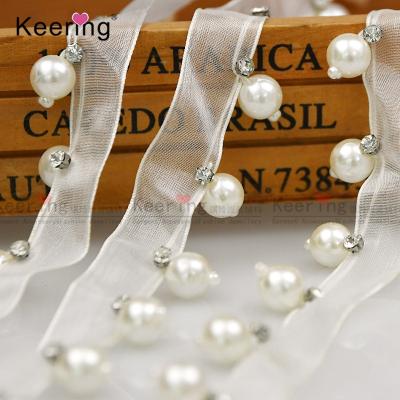 China Bags Wholesale Pearl Bead Trims Sew On Bead Organdy Ribbon Trimmings WTP-1438 for sale