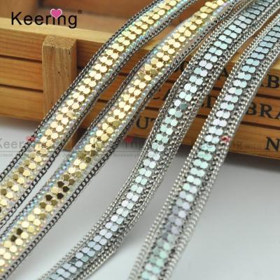 China Flatback Iron On Ball Chain Sides Hotfix Metal Piece Chain Band Custom Decorative Rhinestone Applique Trim for sale