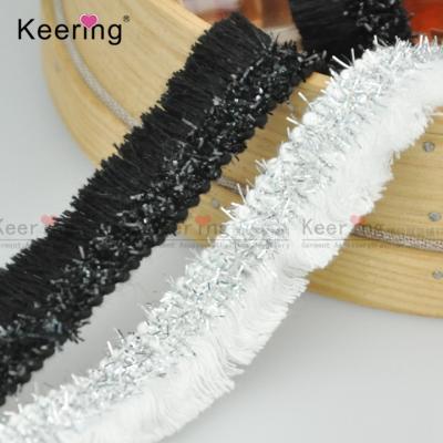 China Black And White Polyester Water Soluble Fringe Trim For Curtains Tassel Fringe Tape With Colorful Ribbon for sale