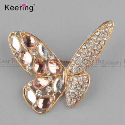 China Luxury Decoration Fashion Women Ladies Gold Butterfly Crystal Rhinestone Safety Pin Brooch for sale