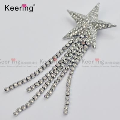 China Can be use on garment wholesale acrylic+alloy/custom rhinestone solder metal star and fringe pin brooch-WBR-1753 for sale