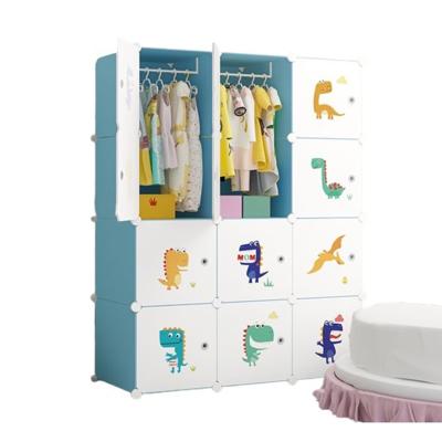 China Living Room Wardrobe Children's Cartoon Baby Baby Child Cloth Steel Frame Combination Storage Small Cabinet Plastic Wardrobe for sale