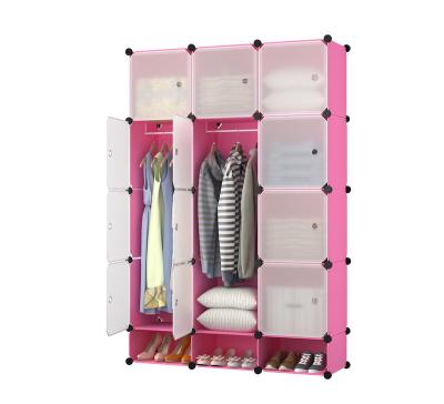 China Living Room Environmentally friendly material easy assemble diy 12 cube pink cabinet portable plastic wardrobe clothes storage for sale