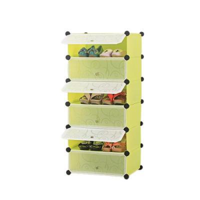 China Behind Doors/On Walls 12 Pairs Plastic Folding Entryway Shoe Rack Organizer Expandable Shoe Storage Cabinet Narrow Standing Space Saver for sale