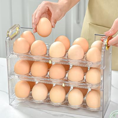 China Sustainable PET 3 Tier Refrigerator Egg Storage Container Stackable Egg Storage Box for Refrigerator Door Stores 30 pcs Egg for sale