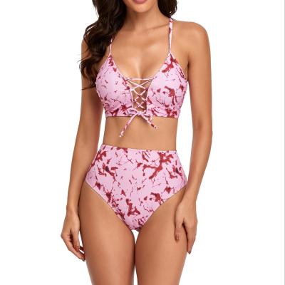 China Custom Print Floral Breathable Plus Size Fancy Bra And Panty Set Bikini Swimwear Beachwear Sexy Women for sale