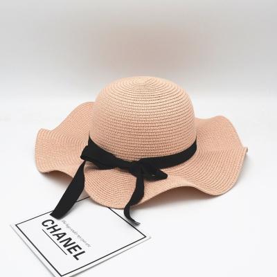 China Outdoor Beach Summer Umbrella Beach Hat Ruffles Brim Bowknot Sun Hat Wholesale for sale