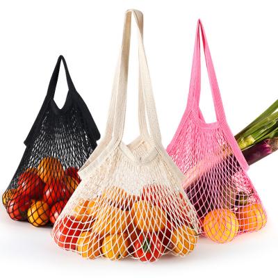 China Customized French Grocery Eco-Friendly Crochet Colorful Net Reusable Shopping String Tote Cotton Mesh Bag for sale